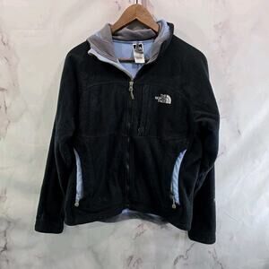 The North Face Jacket Women Small Black Blue Micro Grid Fleece Zip Hood Windwall